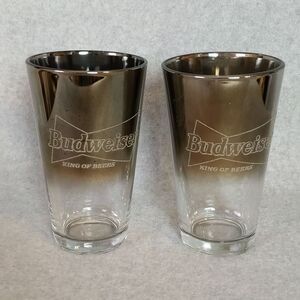 Budweiser King of Beers Silver Fade Mercury Pint Glasses - Set of 2